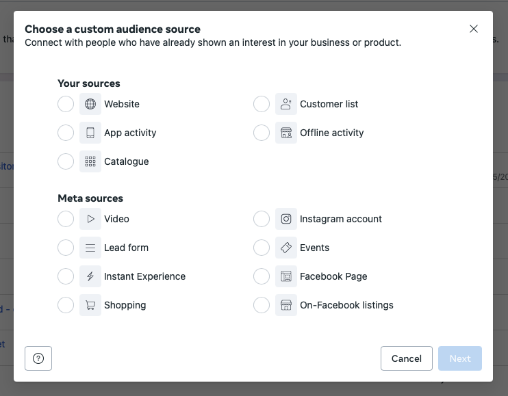 Choose Custom Audience Source