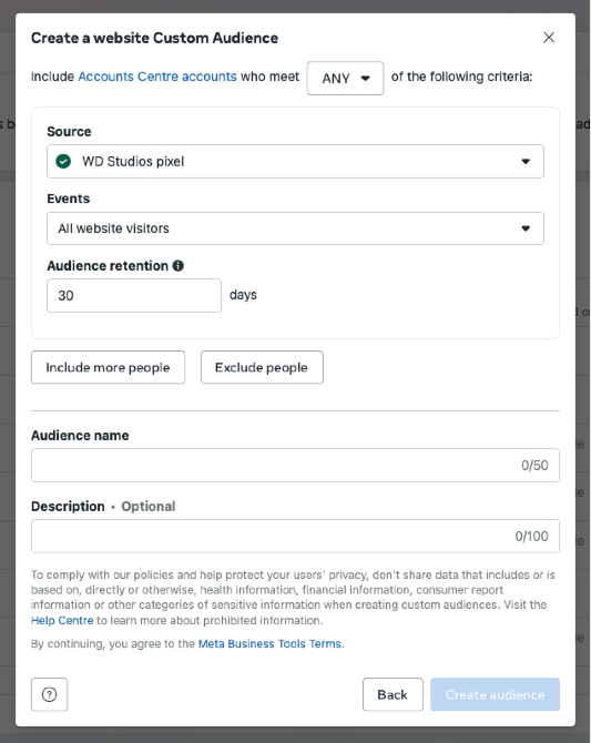 Pixel based custom audience